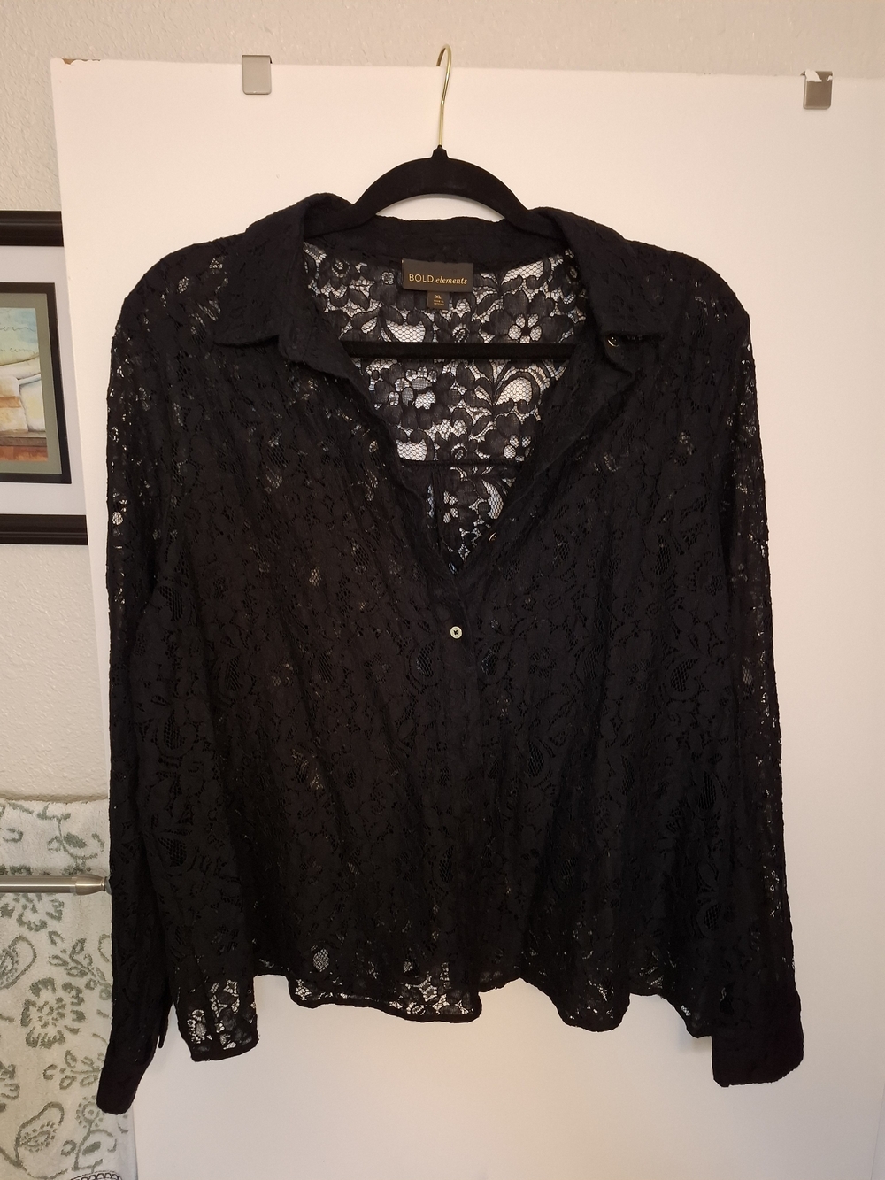 BOLD Elements Black Lace Long-Sleeve Button Shirt